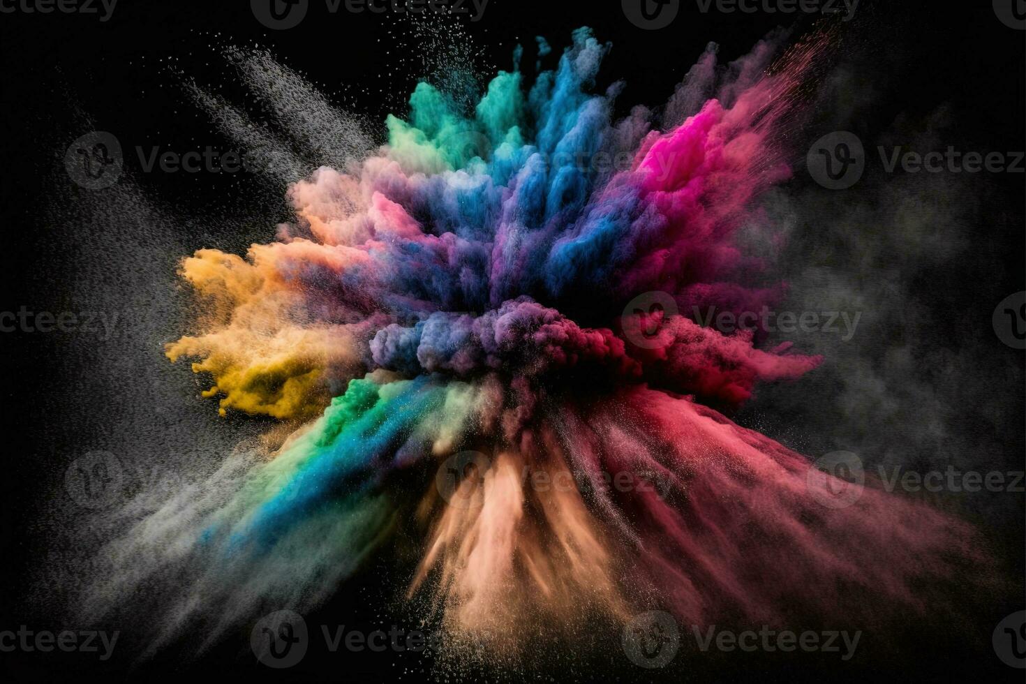 astratto multicolore polvere esplosione su nero sfondo.colorato polvere esplodere. dipinto vacanza polvere Festival. congelare movimento di colore polvere esplodere, lanciare colore polvere su sfondo. foto