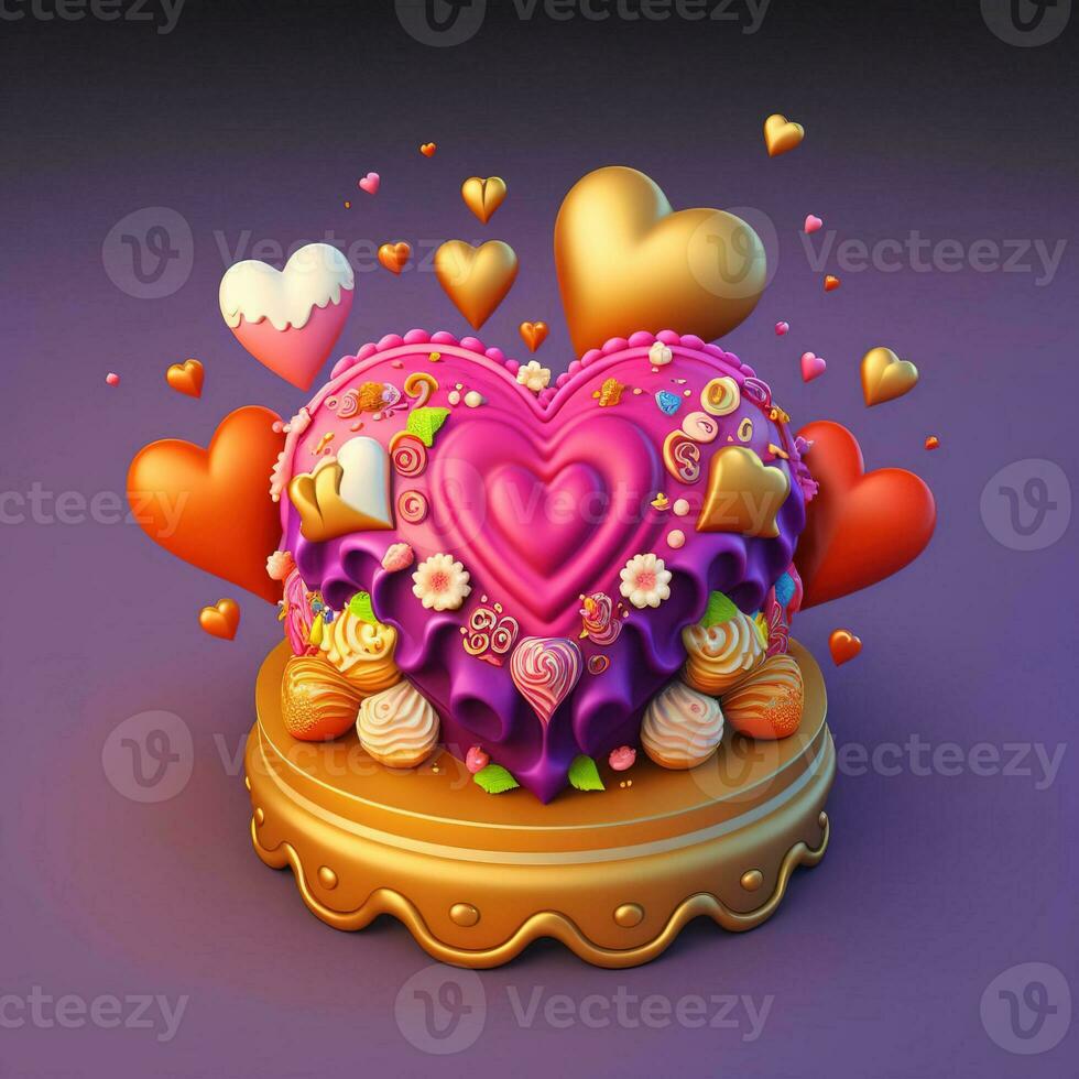 Perfetto cuore torta per san valentino, instagram foto, pieno decorazioni per san valentino giorno, simmetrico, cuori, nuvole, fiori e la farfalla. San Valentino saluto carta foto