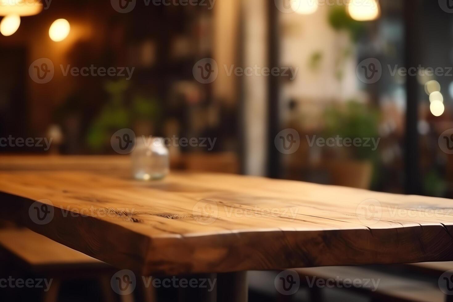 di legno tavolo sfocato sfondo di ristorante di bar con bokeh impeccabile. ai generato foto