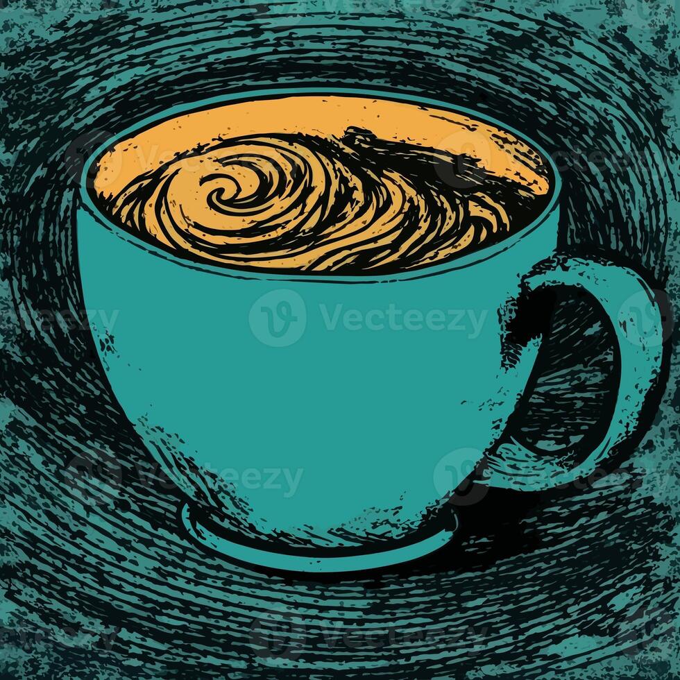 capriccioso caffè tazza su grintoso sfondo. artistico generativo ai illustrazione con un' toccare di giocosità. ideale per cibo, bevanda, e ispirato al caffè disegni. foto