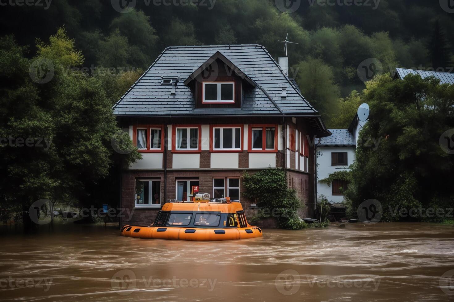 wso246 warningschild Schild haus sono hochwasser g4476. ai generato foto