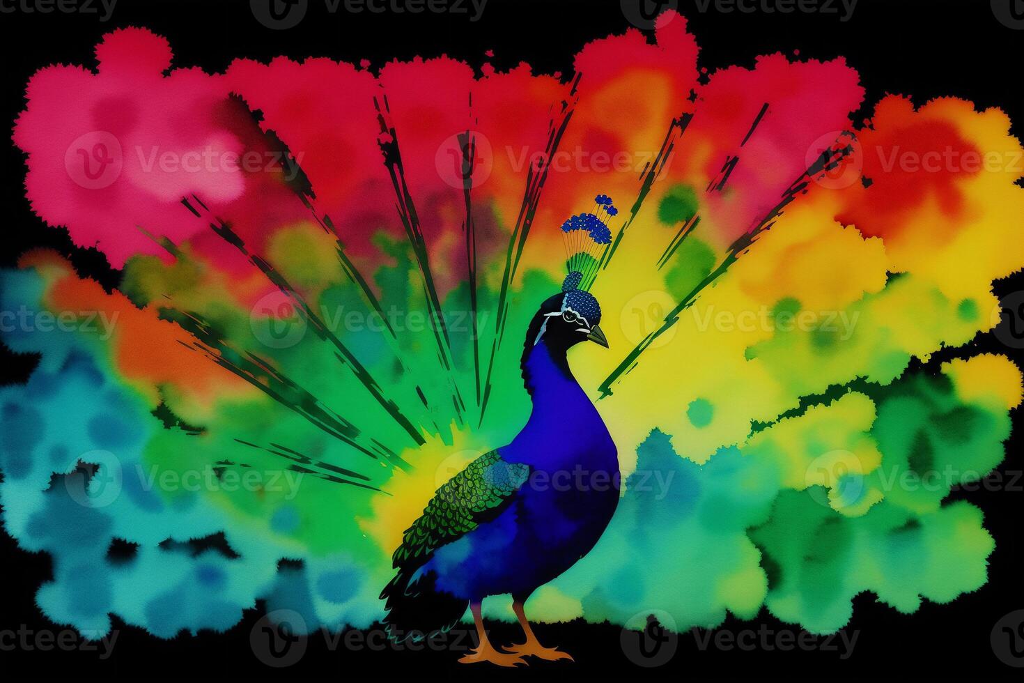 illustrazione di un' pavone su astratto acquerello sfondo. acquerello dipingere. digitale arte, generativo ai foto