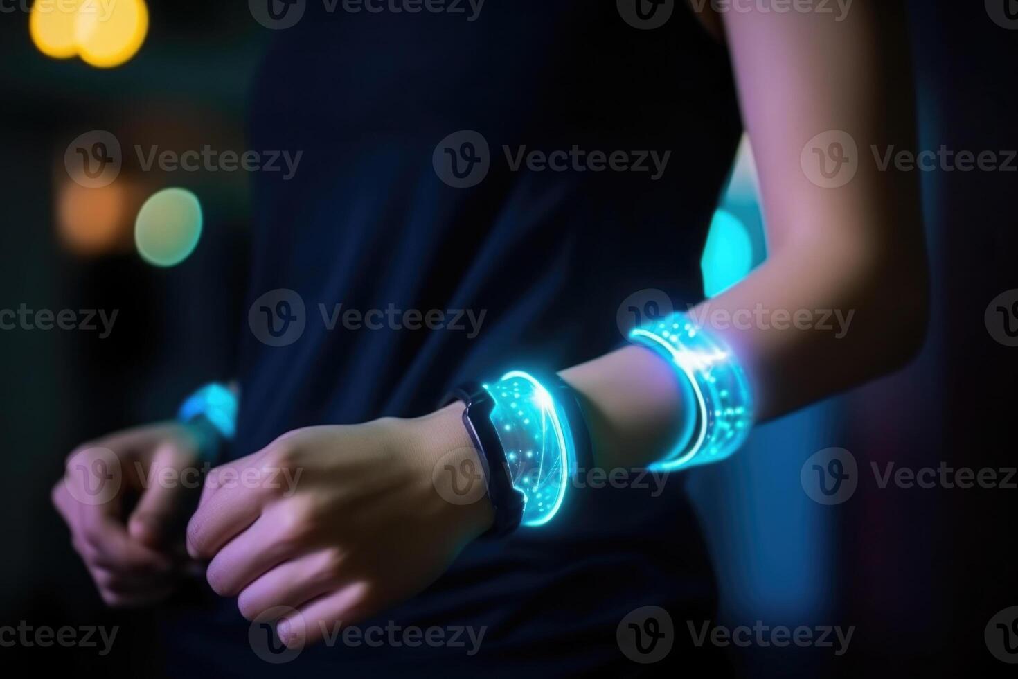 futuristico inteligente orologio su umano mano. generativo ai foto