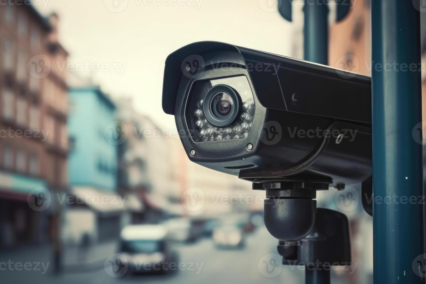 sorveglianza telecamera a città strada. cctv monitoraggio sistema. generativo ai foto