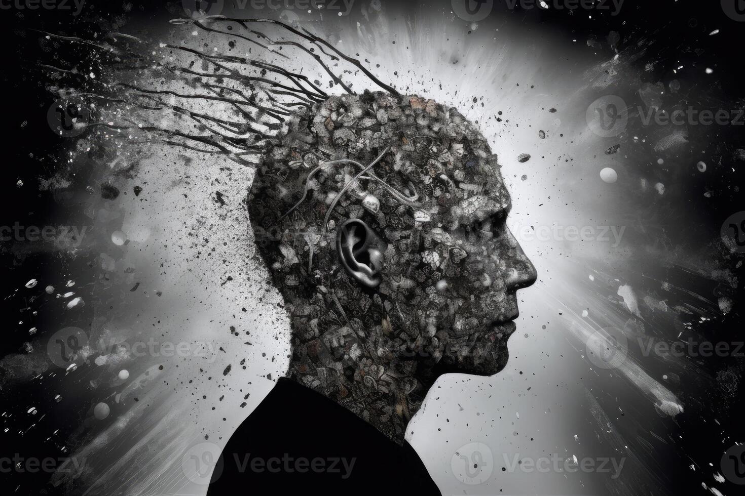 silhouette di uomo testa con neurale connessioni nel cervello. generativo ai foto