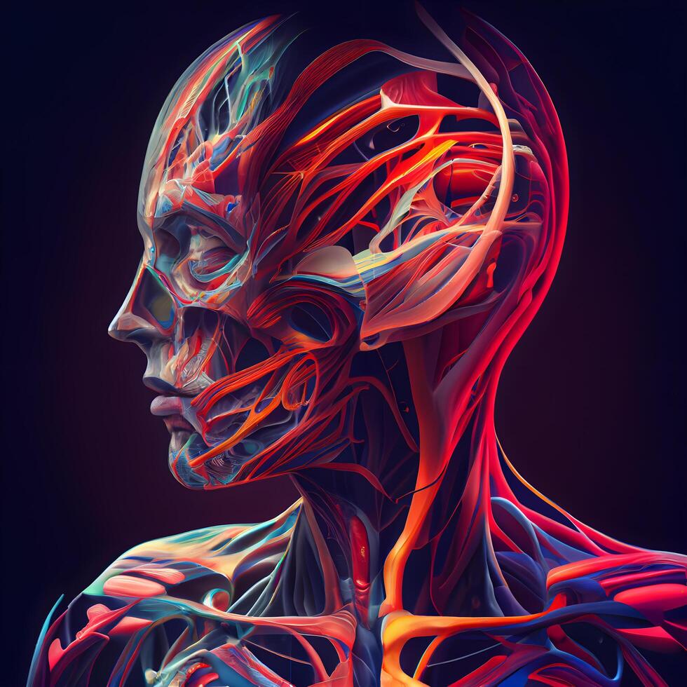 umano scheletro viso anatomia per medico concetto 3d illustrazione, ai generativo Immagine foto