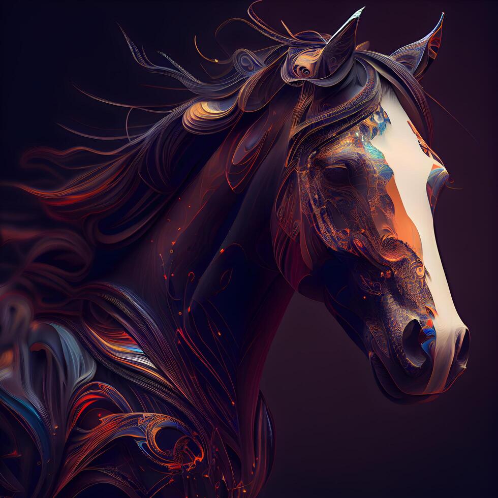 testa di un' cavallo. colorato astratto sfondo. 3d rendering, ai generativo Immagine foto