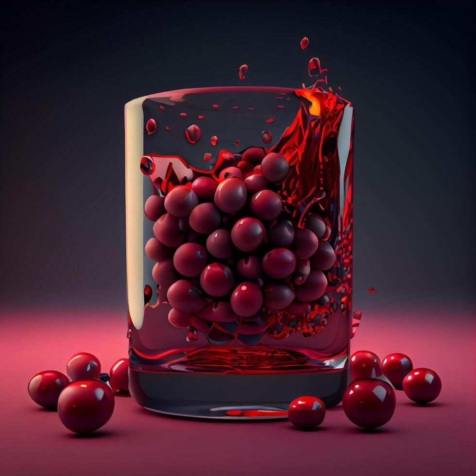 bicchiere di rosso vino con rosso uva su un' buio sfondo. illustrazione, ai generativo Immagine foto