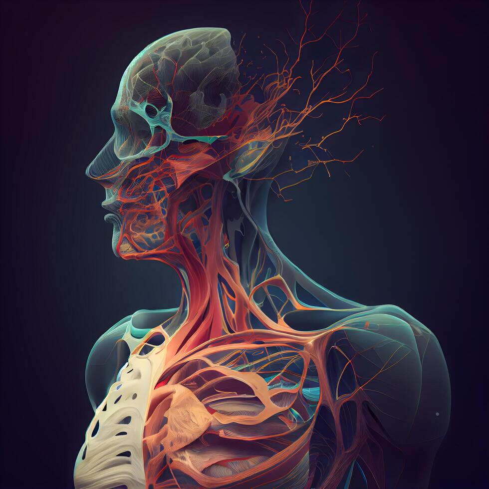 umano anatomia con nervoso sistema nervoso sistema, ai generativo Immagine foto