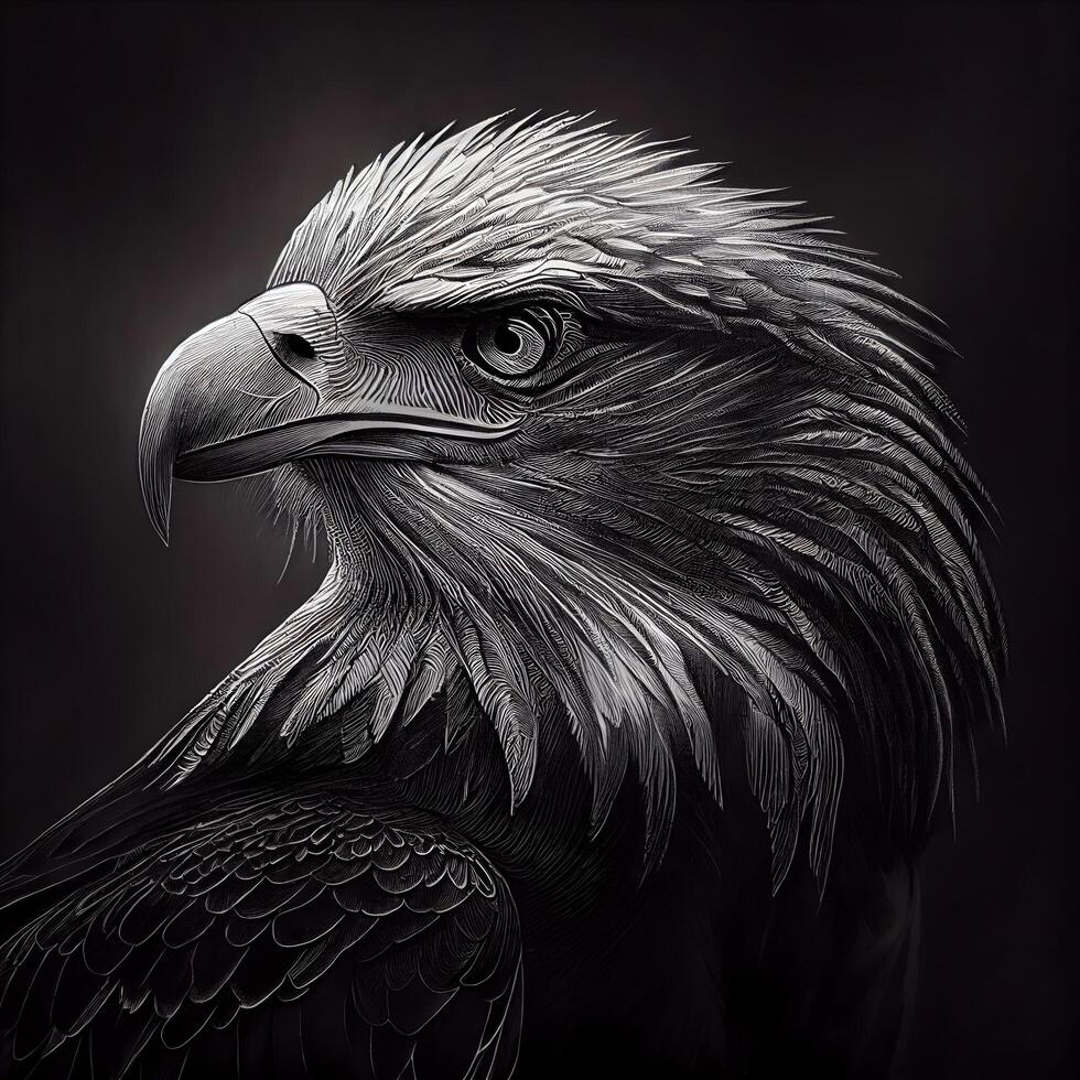 aquila testa nel nero e bianca, 3d illustrazione, verticale, ai generativo Immagine foto