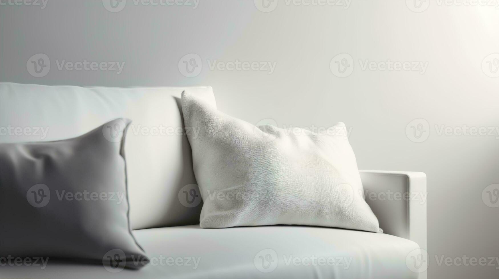 un' moderno, minimalista Camera da letto decorazione design Caratteristiche un' grande vuoto cuscino modello con un' bianca sfondo, la creazione di un' semplice e elegante atmosfera per il casa. foto