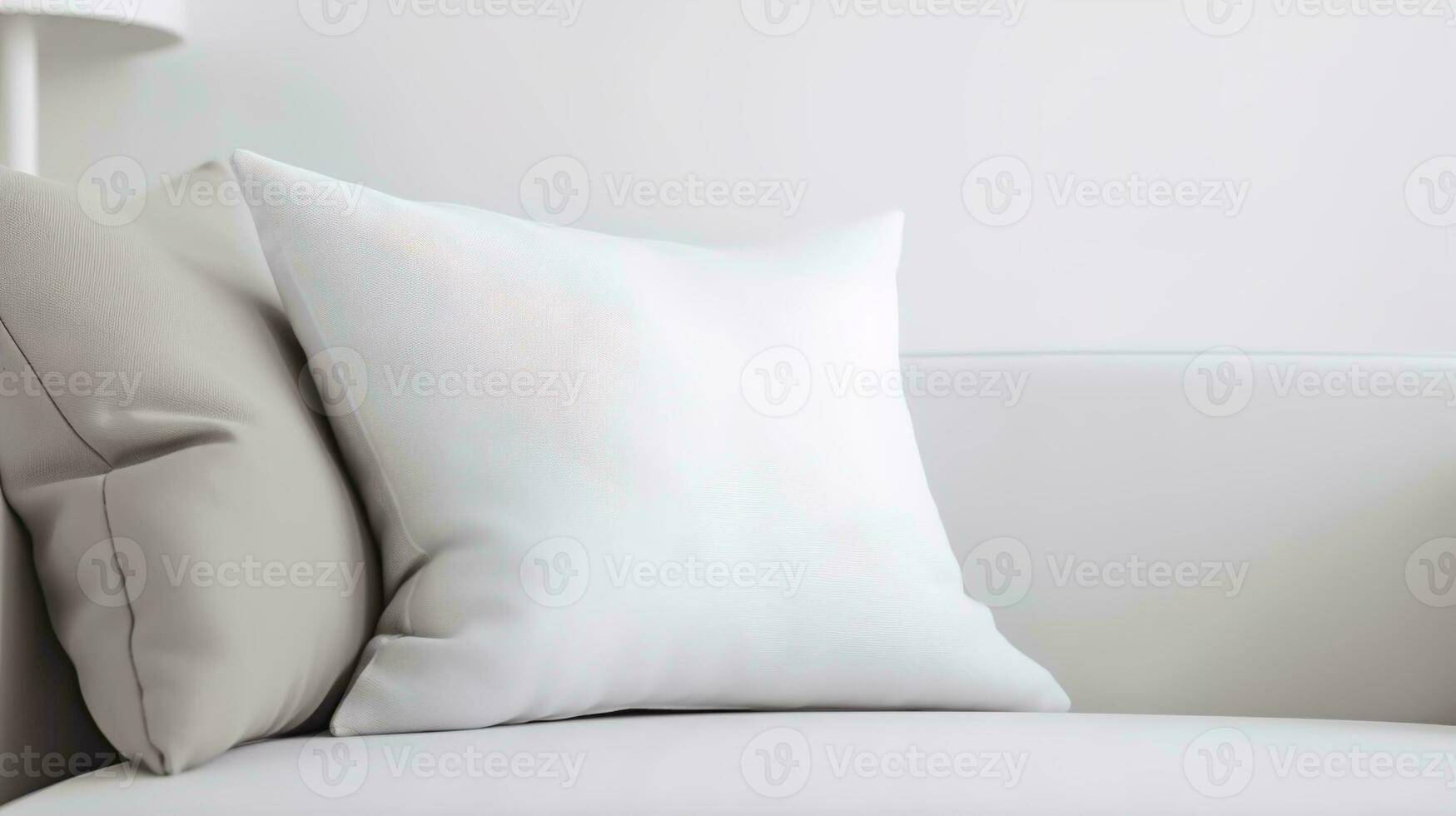 un' moderno, minimalista Camera da letto decorazione design Caratteristiche un' grande vuoto cuscino modello con un' bianca sfondo, la creazione di un' semplice e elegante atmosfera per il casa. foto