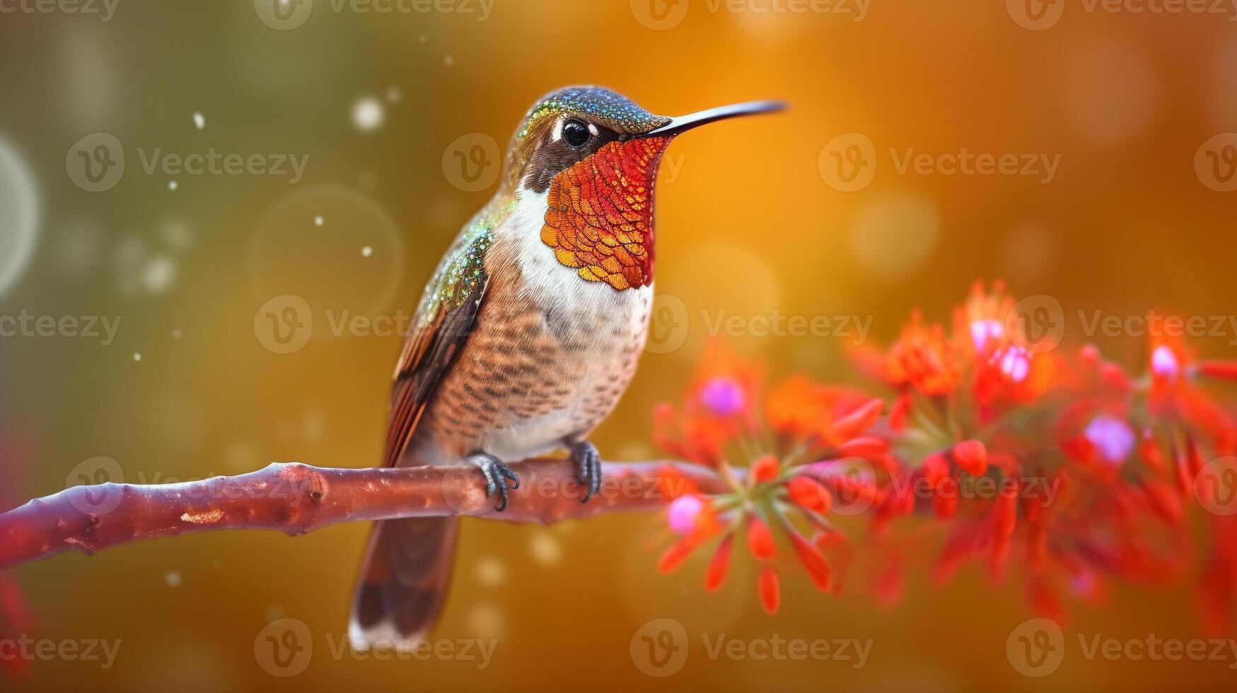 il bellissimo in via di estinzione ruvido colibrì - selasphorus rufus - generativo ai. foto