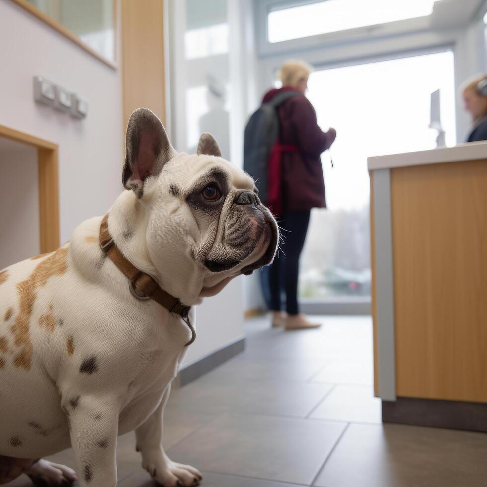 francese bulldog su il veterinario. illustrazione ai generativo foto