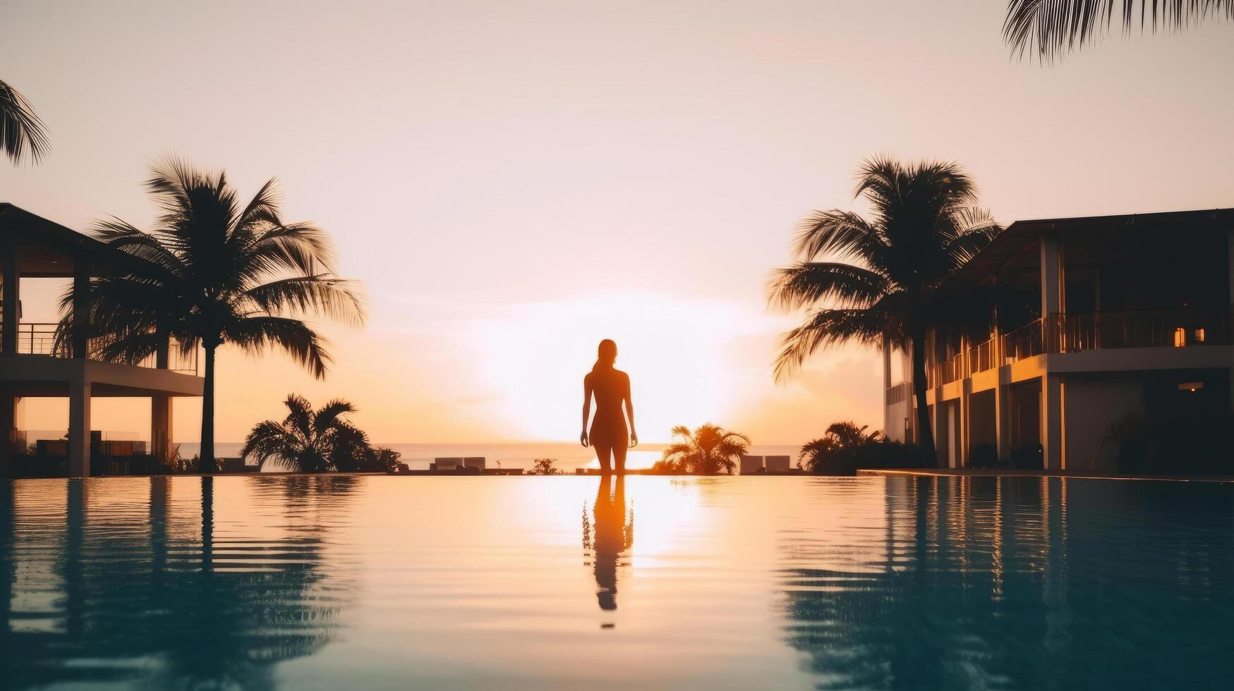 ragazza nel piscina. illustrazione ai generativo foto