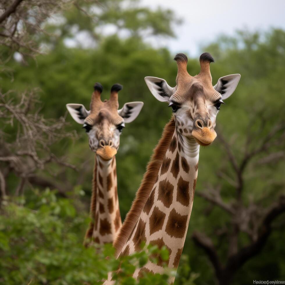 Due giraffe. illustrazione ai generativo foto