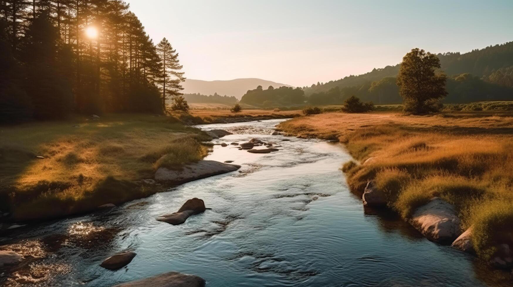 fiume nel montagna. illustrazione ai generativo foto