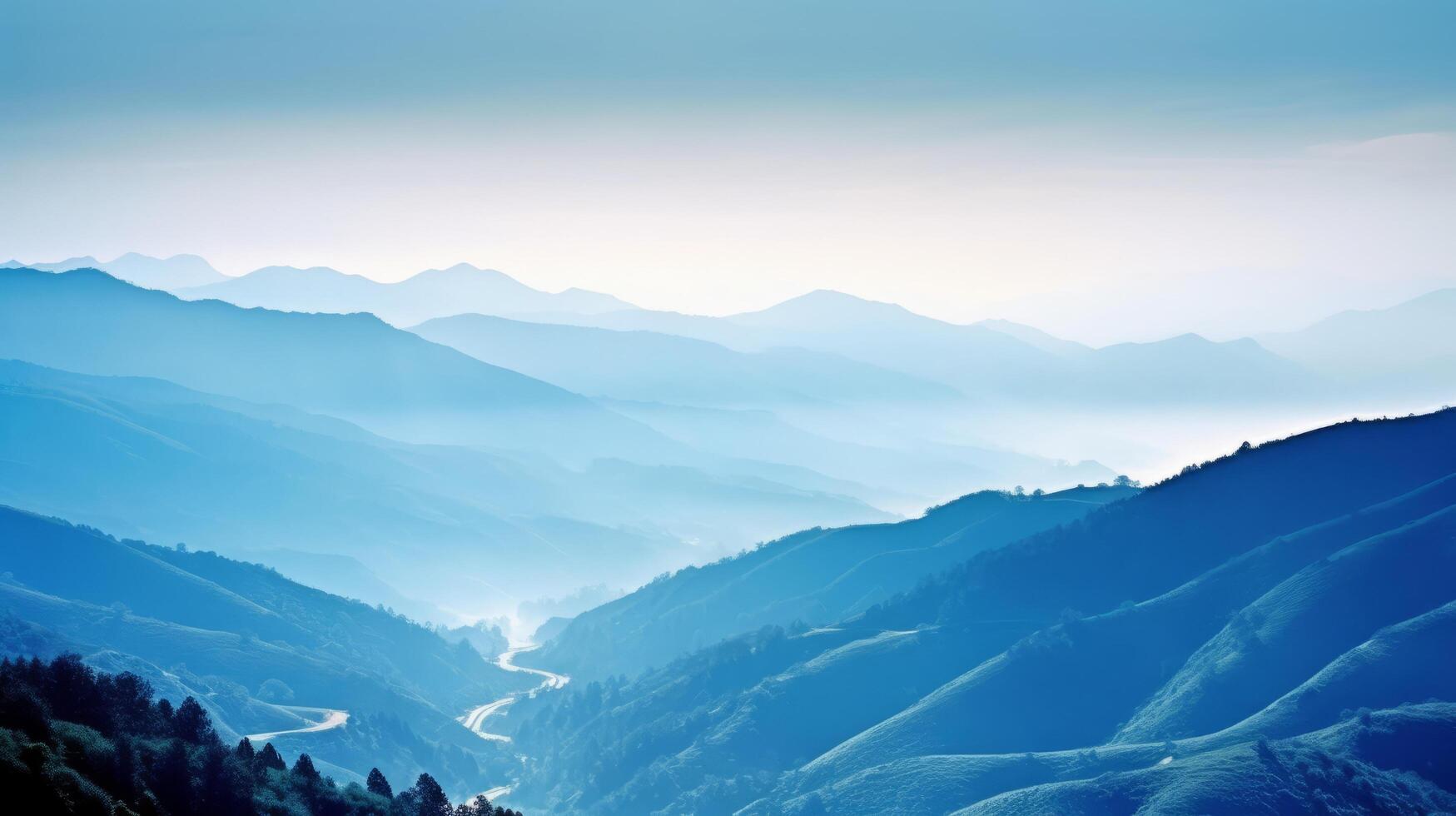 colline e montagne blu sfondo. illustrazione ai generativo foto