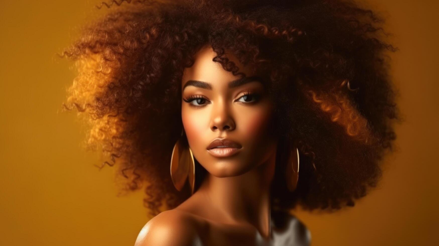 bellezza ritratto di africano americano ragazza con afro capelli. illustrazione ai generativo foto