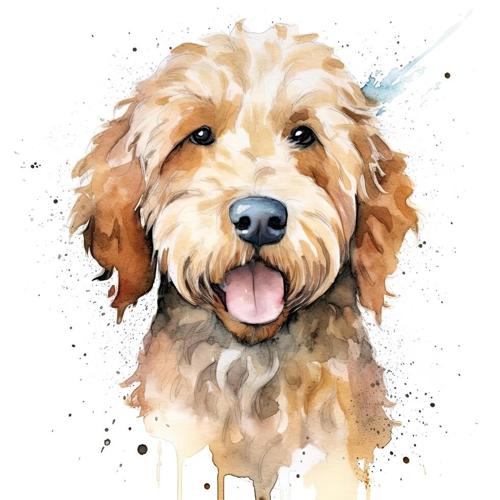 carino acquerello Goldendoodle cane. illustrazione ai generativo foto