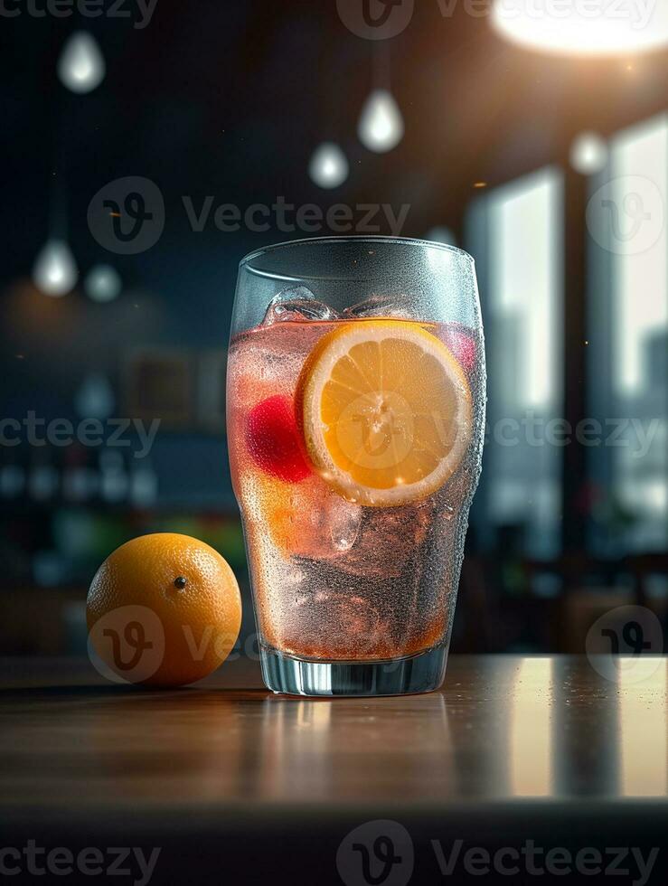 un' cocktail bevanda dentro il trasparenza bicchiere. creare ai foto