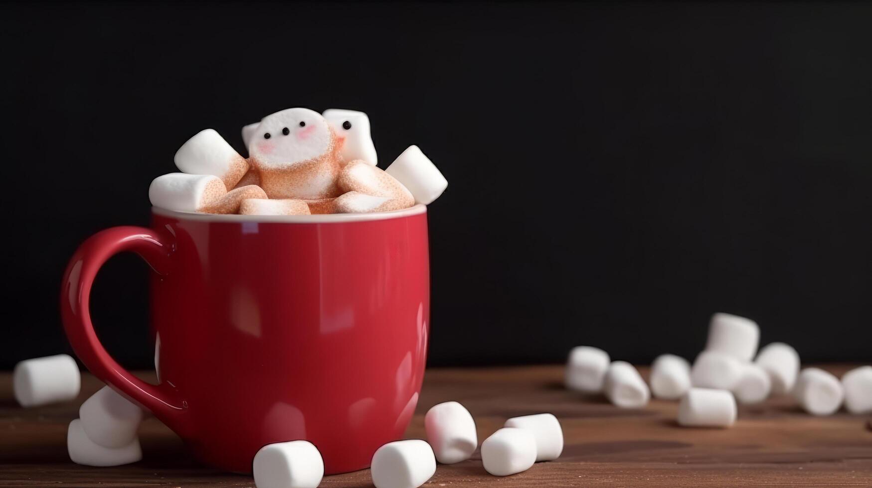 caldo cioccolato boccale con fuso marshmallows pupazzo di neve illustrazione ai generativo foto