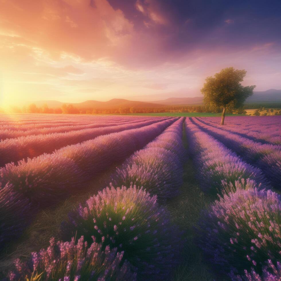 lavanda campo sfondo. illustrazione ai generativo foto