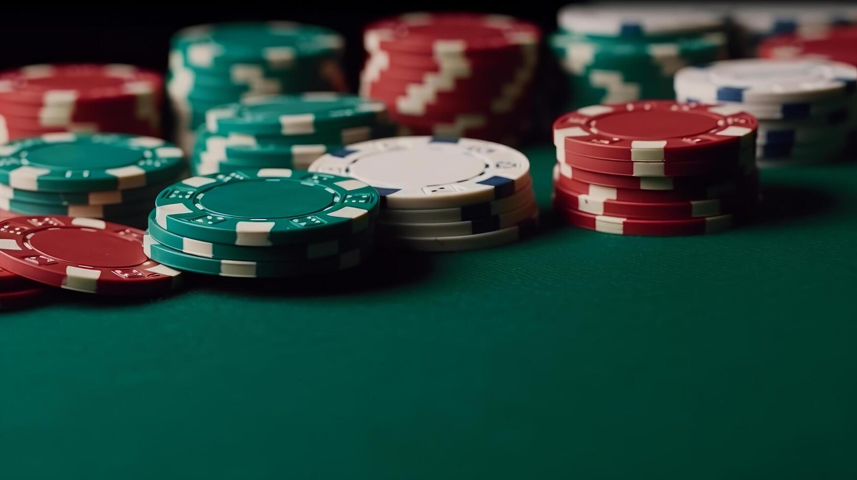 avvicinamento di poker patatine fritte su verde provato carta tavolo illustrazione ai generativo foto