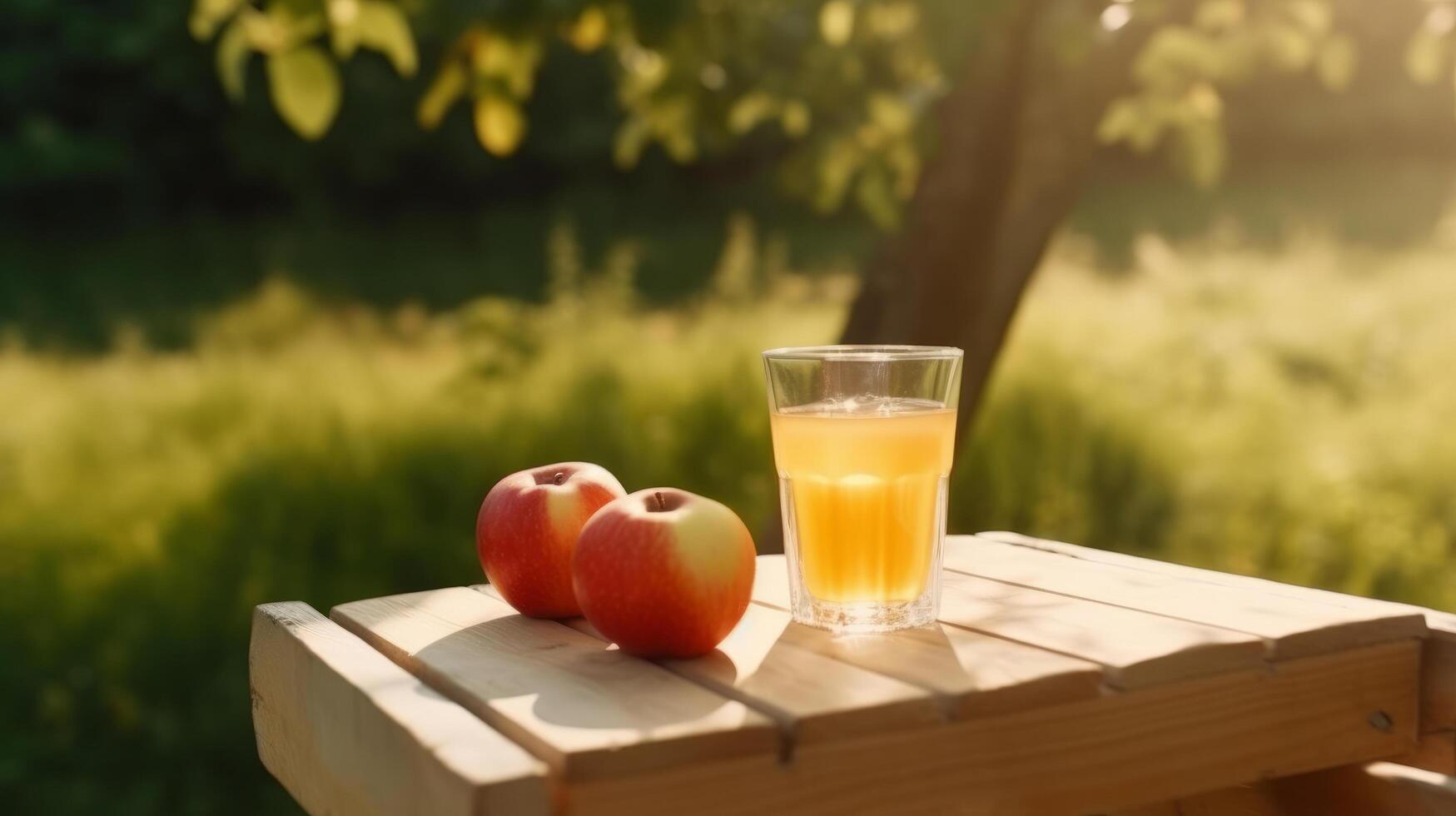 Mela succo nel giardino. illustrazione ai generativo foto