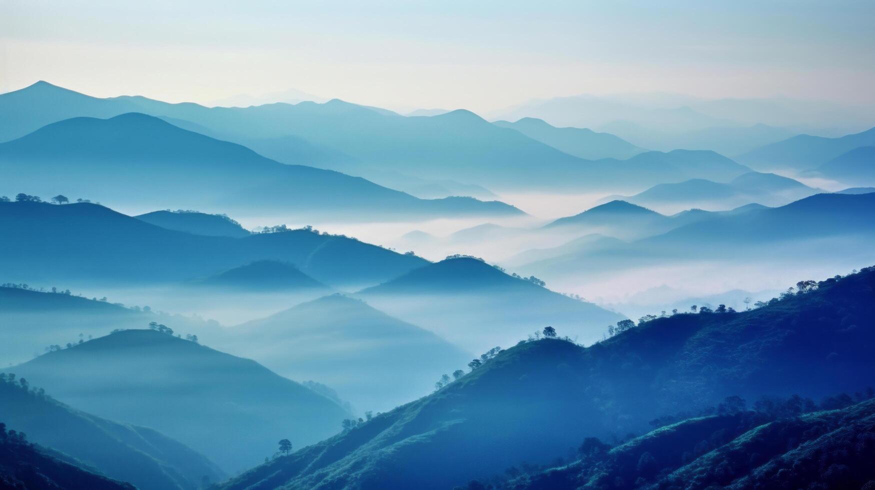 colline e montagne blu sfondo. illustrazione ai generativo foto