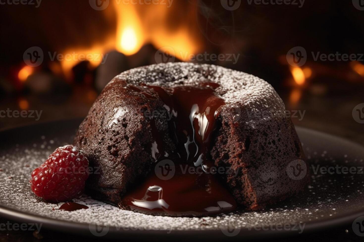 delizioso lava torta su un' piatto Prodotto fotografia. ai generato foto