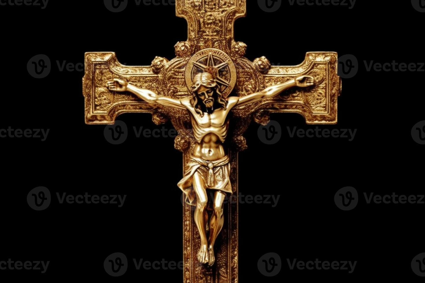 d'oro attraversare di Gesù Cristo crocifisso. religione e cristianesimo concetto. ai generato foto