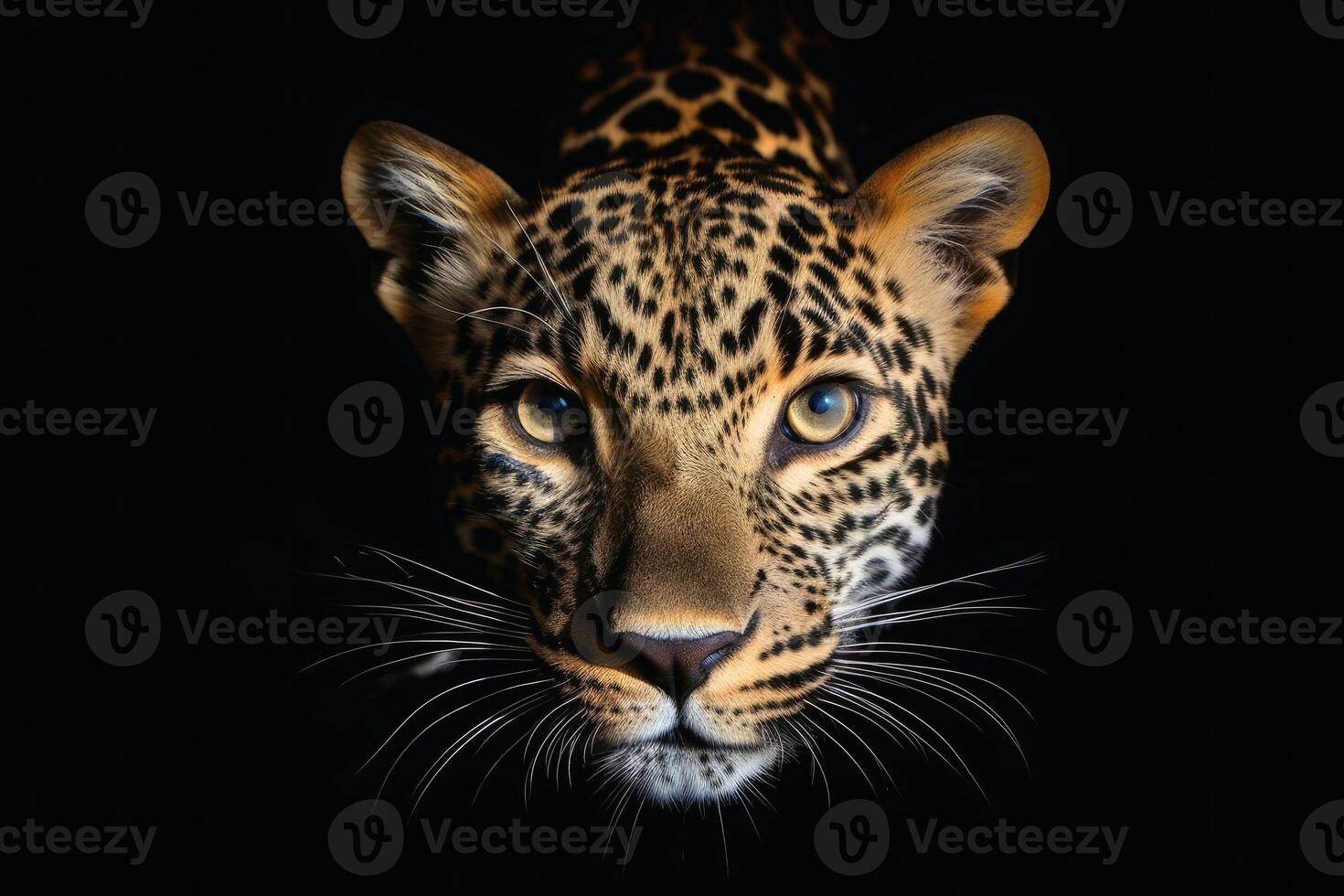 un' vicino su ritratto di ipnotizzante leopardo fotografia creato con generativo ai tecnologia foto