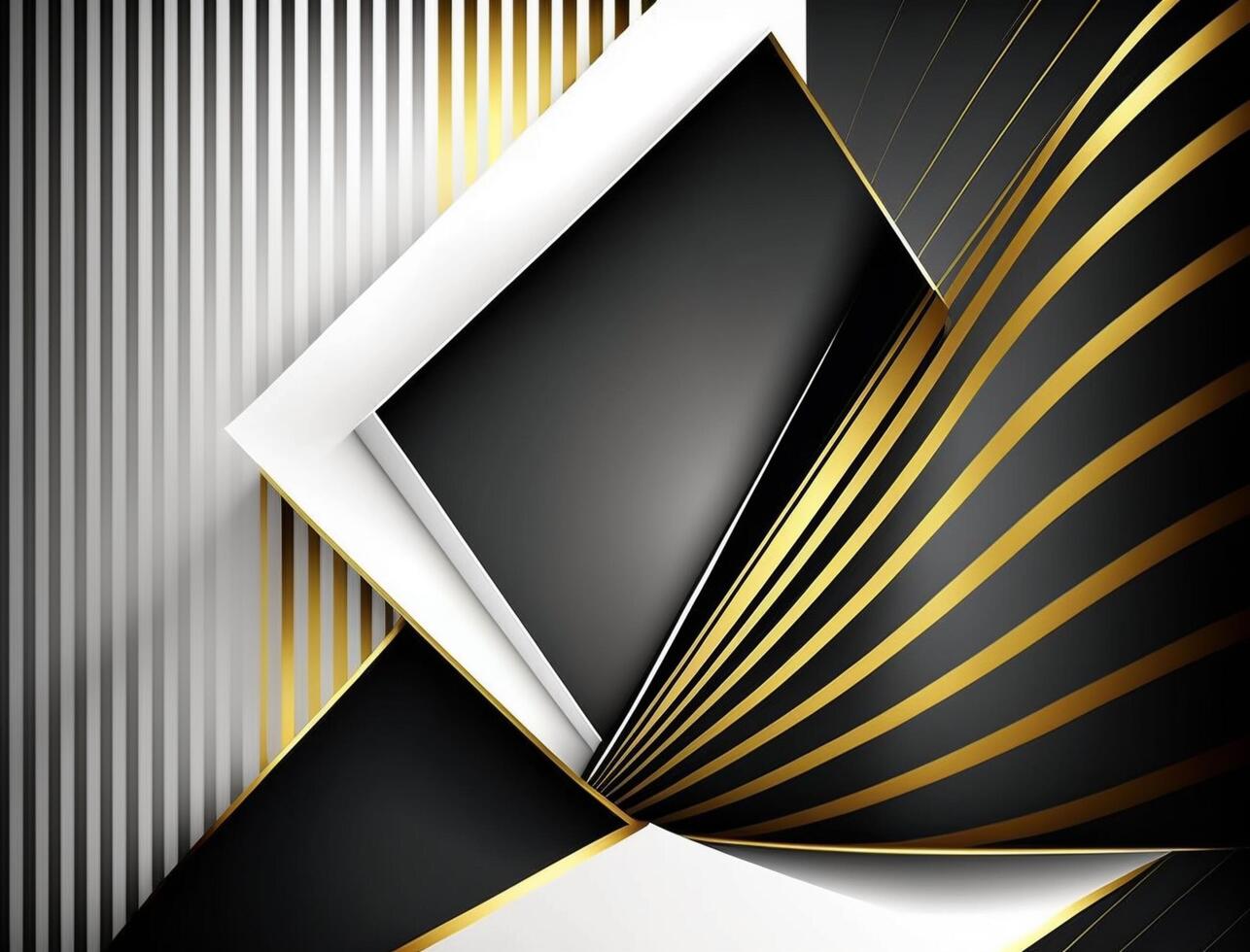 astratto lussuoso nero oro sfondo. moderno buio bandiera modello vettore con geometrico forma modelli . futuristico digitale grafico design. generativo ai foto