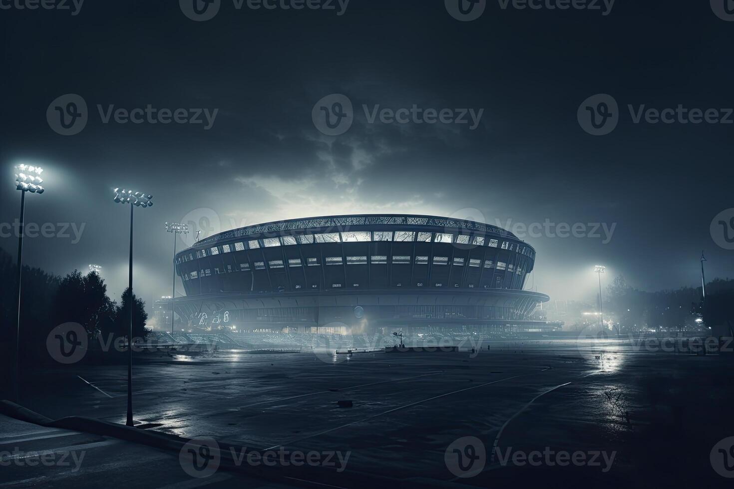 un' calcio stadio a notte . generativo ai foto