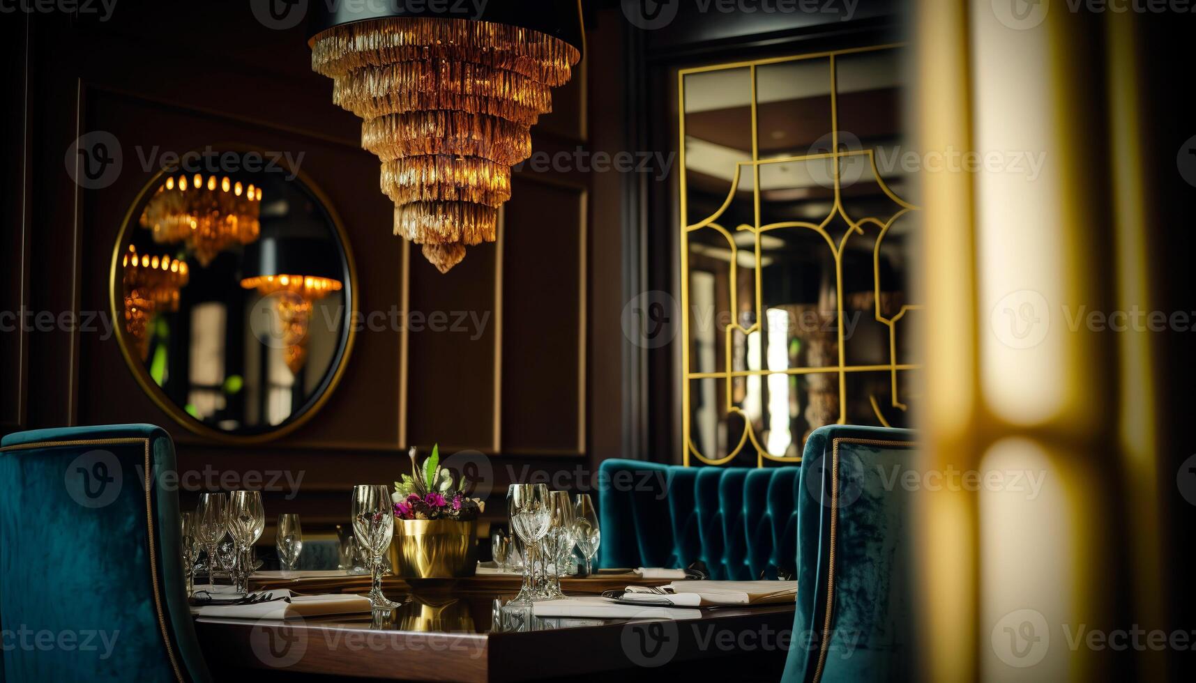 elegante interno di un' ristorante. generativo ai. foto