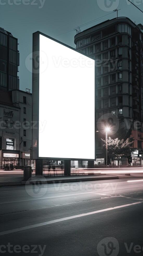 un' grande tabellone su un' città strada a notte. generativo ai foto