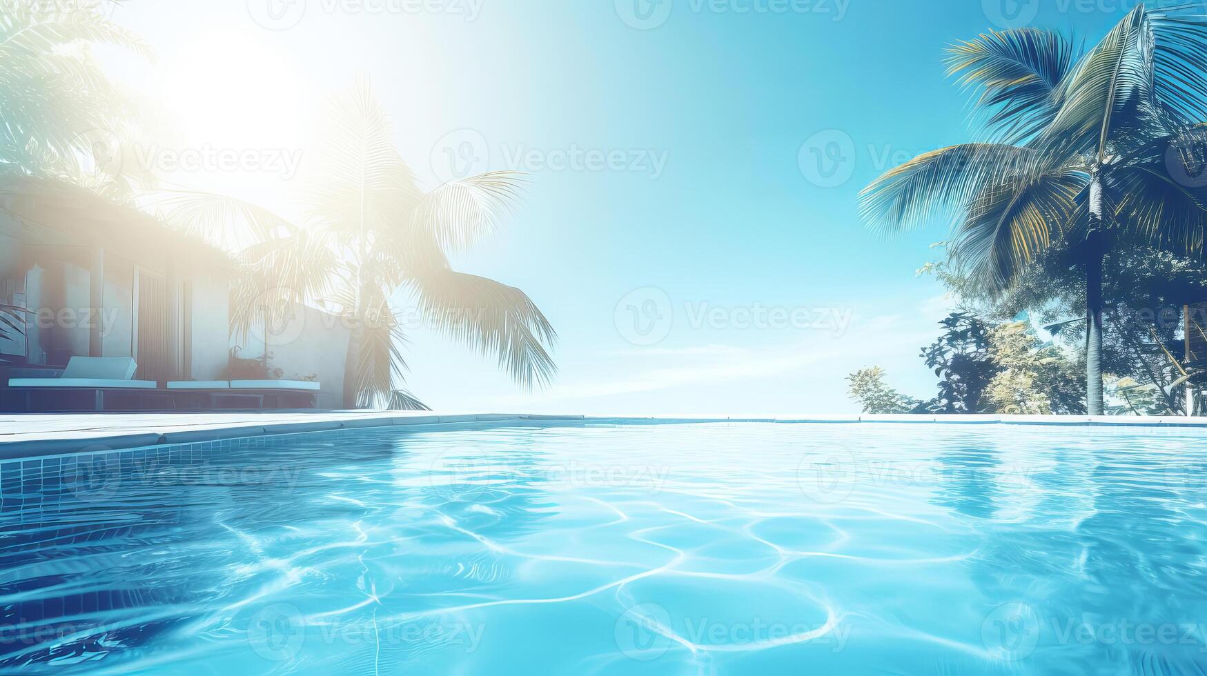 vuoto nuoto piscina nel tropicale ricorrere nel estate sfondo. generativo ai illustrazione foto