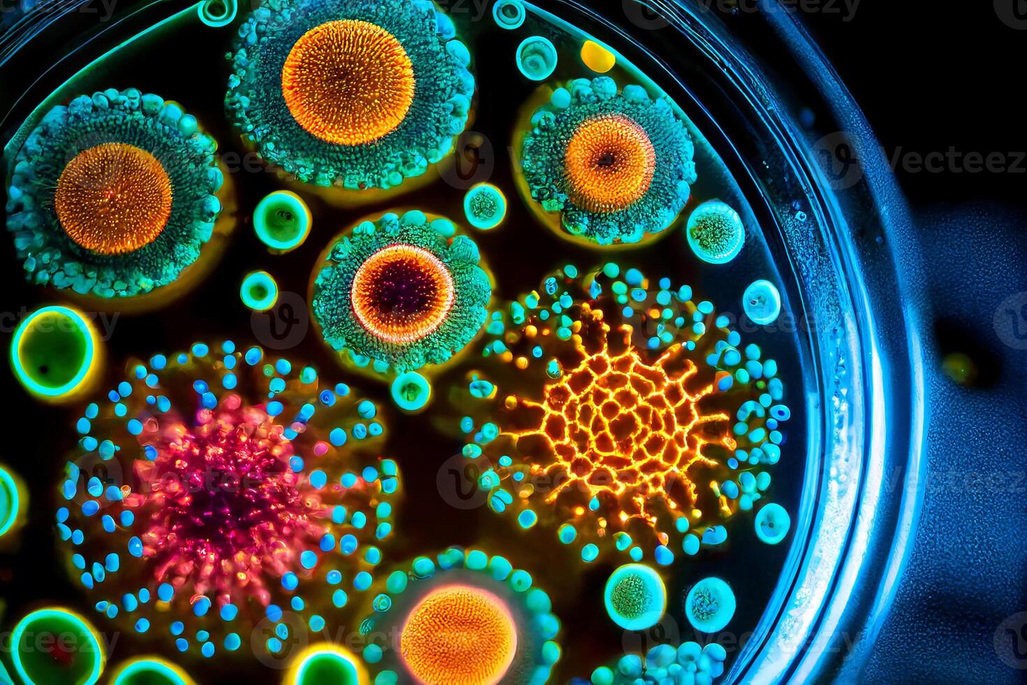 petri piatto con astratto batteri e virus, macro Visualizza. generativo ai illustrazione foto