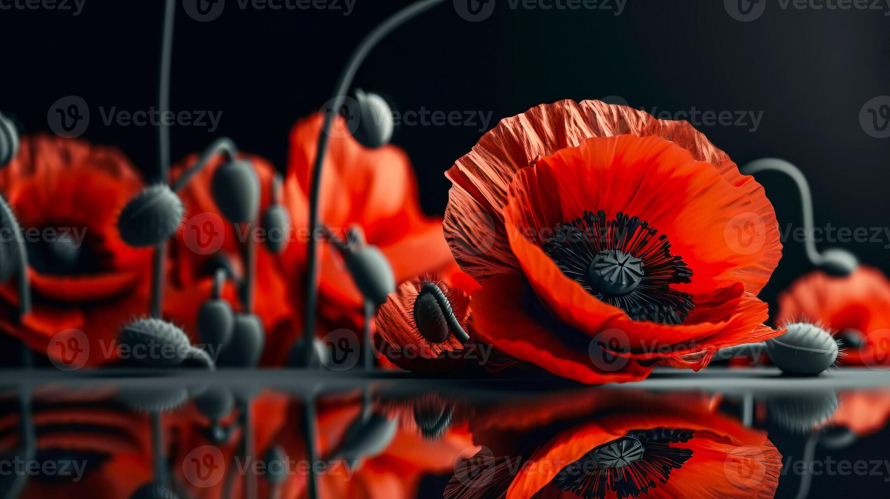rosso papaveri come un' simbolo di memoria per il caduto nel il guerra. ve-giorno, mondo guerra ricordo giorno. generativo ai illustrazione foto