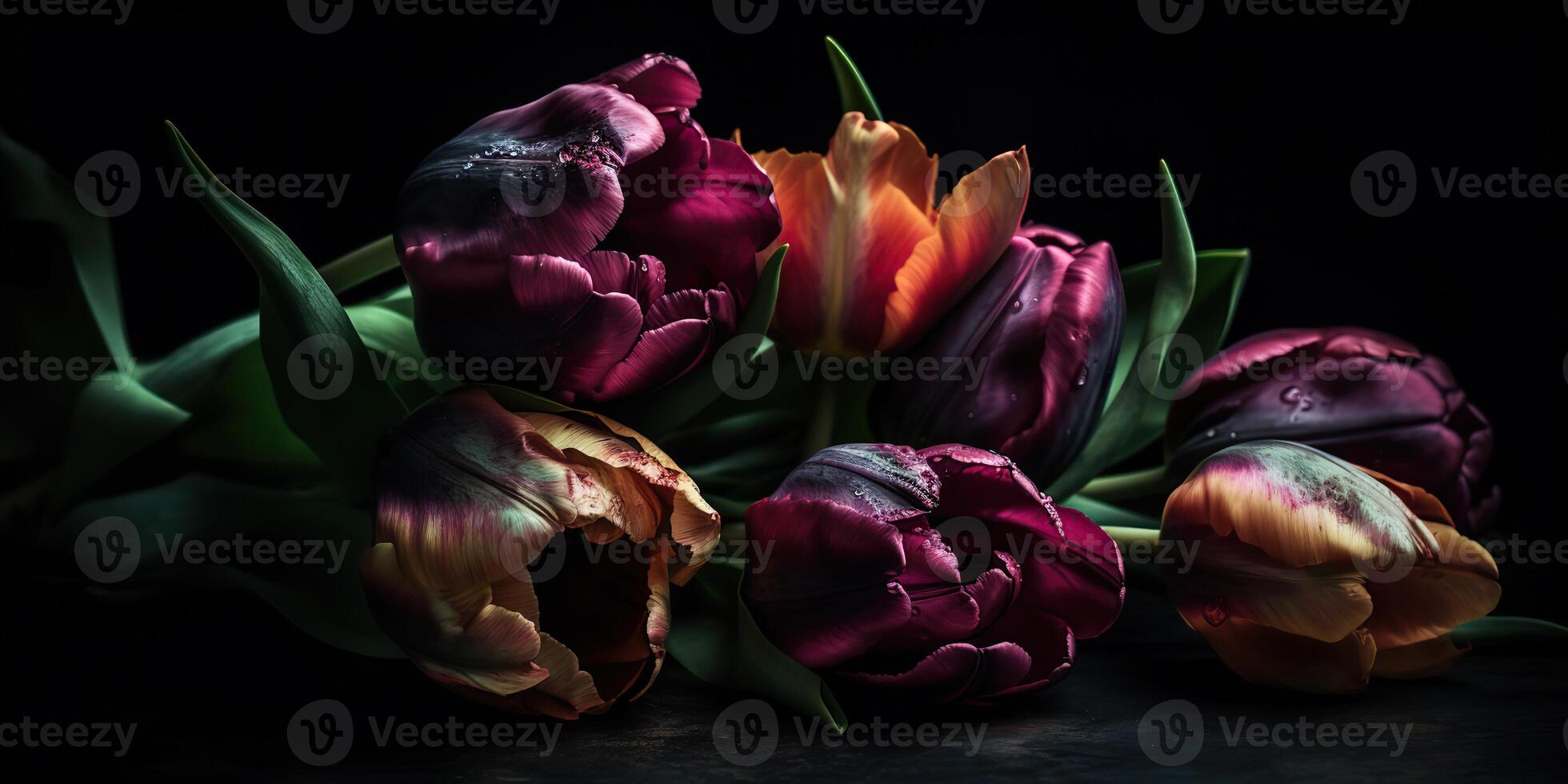 ai generativo. ai generato. estetica tulipano fiori modello finto su. ispirato di tempo burton buio umore vibrazione. può essere Usato per decorazione o grafico amore design. grafico arte foto