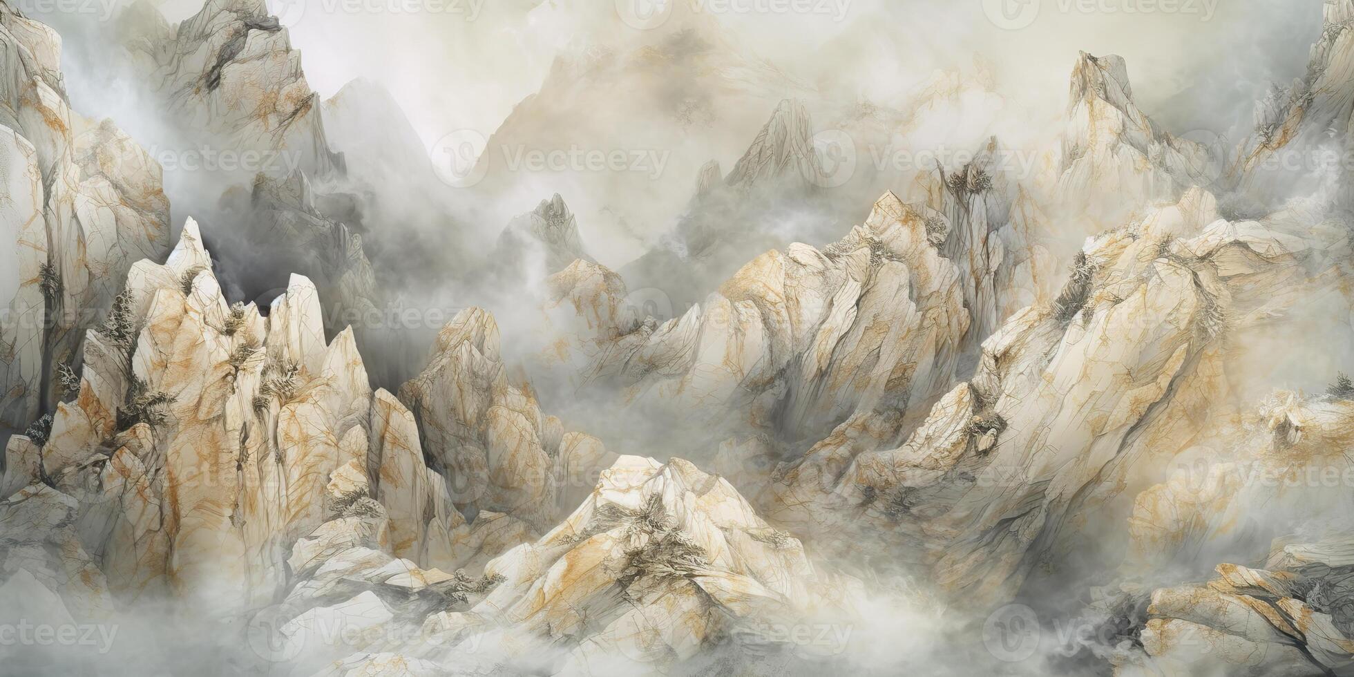 ai generato. ai generativo. un' montagna cresta con molte di grigio rocce, nel il stile di illusionistico soffitto affreschi marmi. grafico arte foto