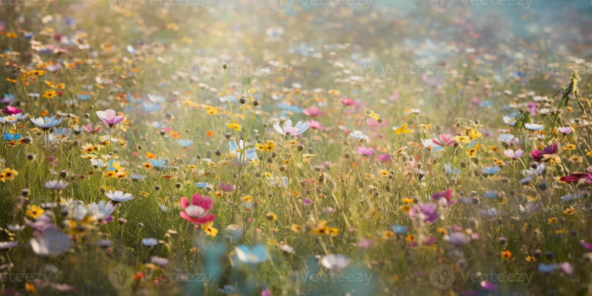 ai generativo. ai generato. selvaggio fiori primavera all'aperto campo. romantico natura amante amore estetica vibrazione. grafico arte foto