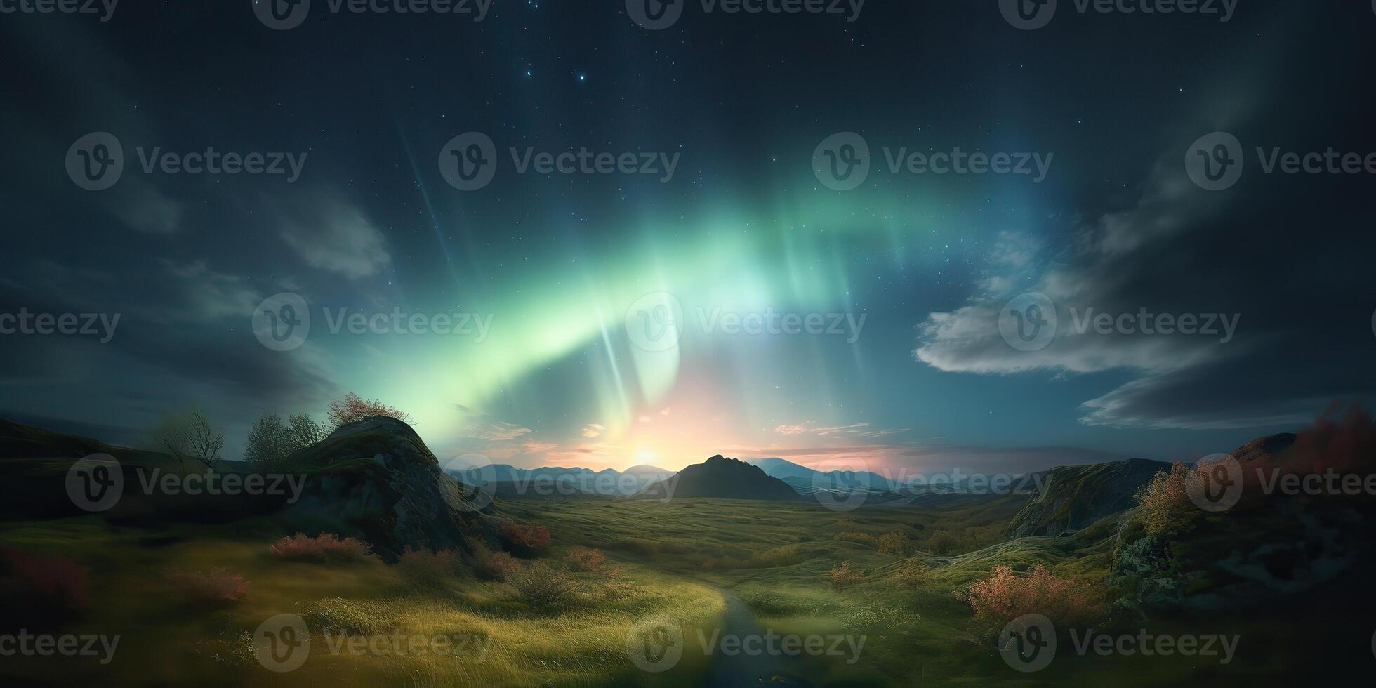 ai generato. foto realistico illustrazione di aurora settentrionale luce. avventura spedizione vibrazione. ai generativo. grafico arte