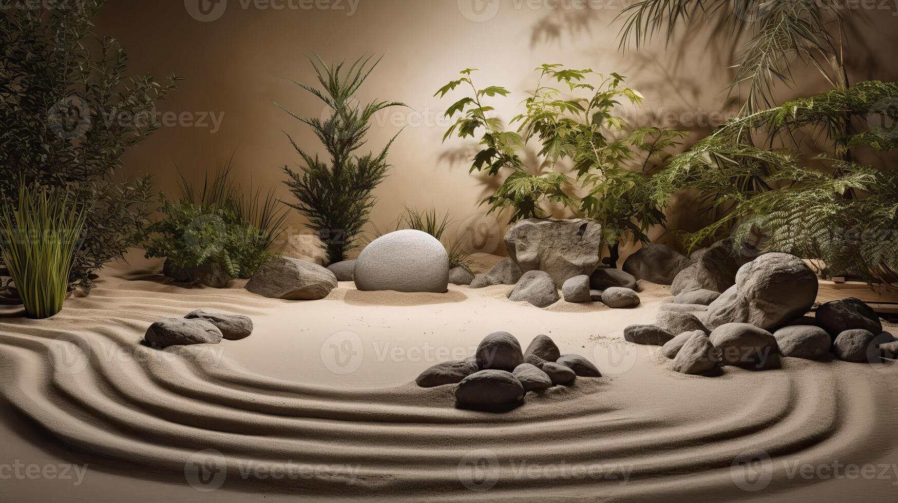 ai generato. foto macro di asiatico zen giardino. casa arredamento meditazione. grafico arte