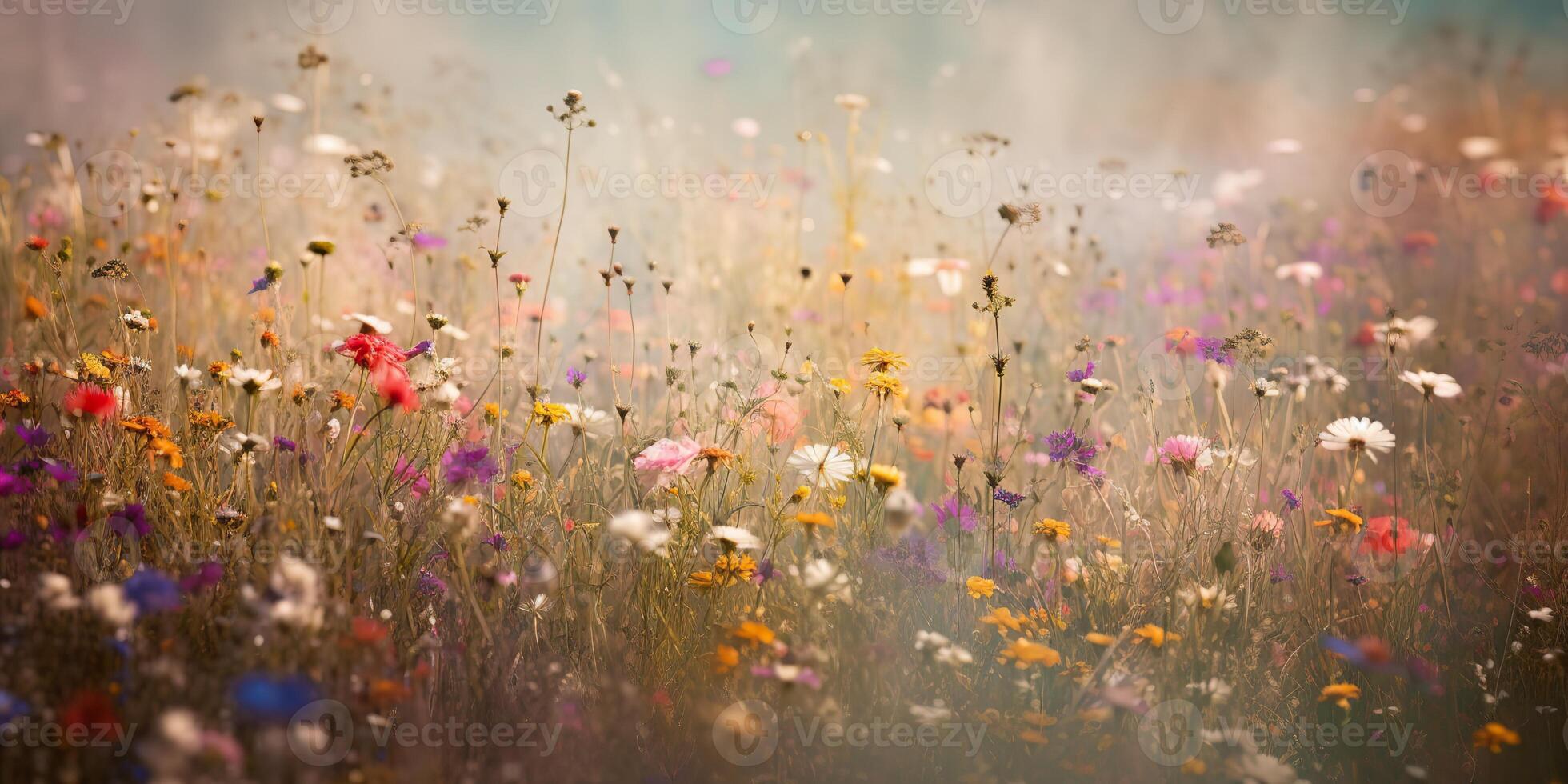 ai generativo. ai generato. selvaggio fiori primavera all'aperto campo. romantico natura amante amore estetica vibrazione. grafico arte foto