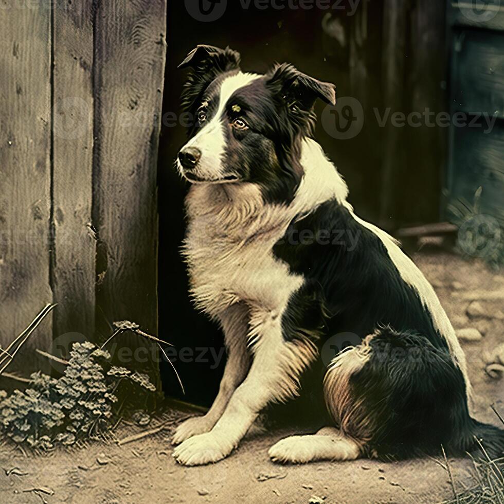 ai generato. ai generativo. foto realistico vecchio Vintage ▾ retrò foto illustrazione di animale domestico carino cane. mano colorato fotografia. grafico arte