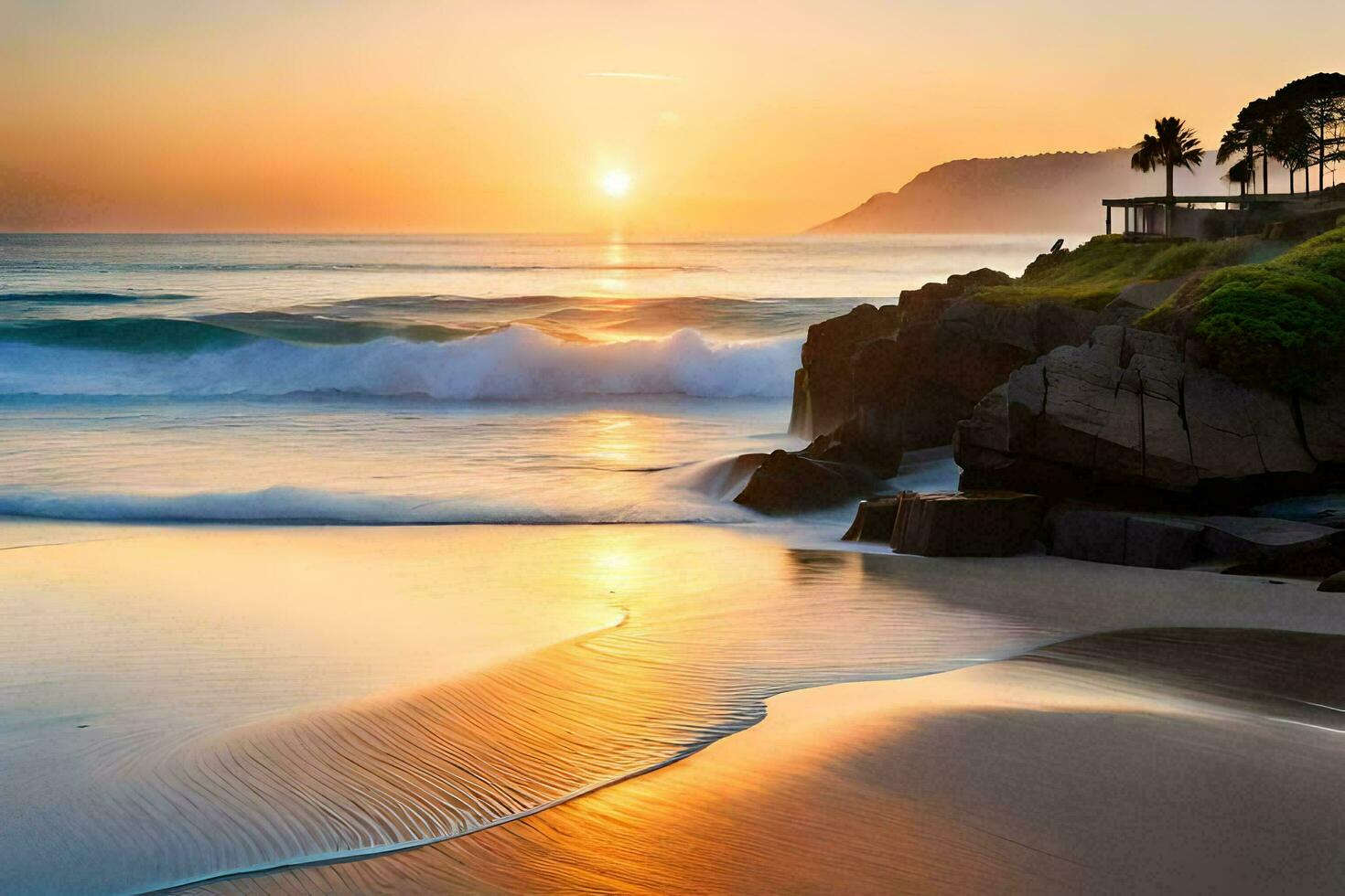 tramonto su il spiaggia ai creare foto