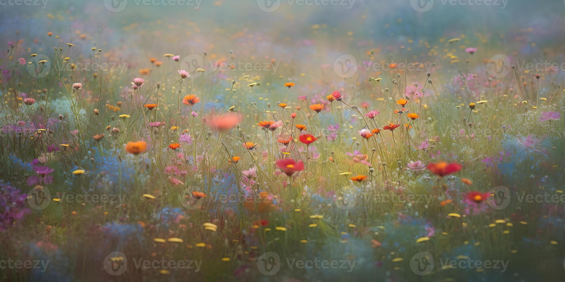 ai generativo. ai generato. selvaggio fiori primavera all'aperto campo. romantico natura amante amore estetica vibrazione. grafico arte foto