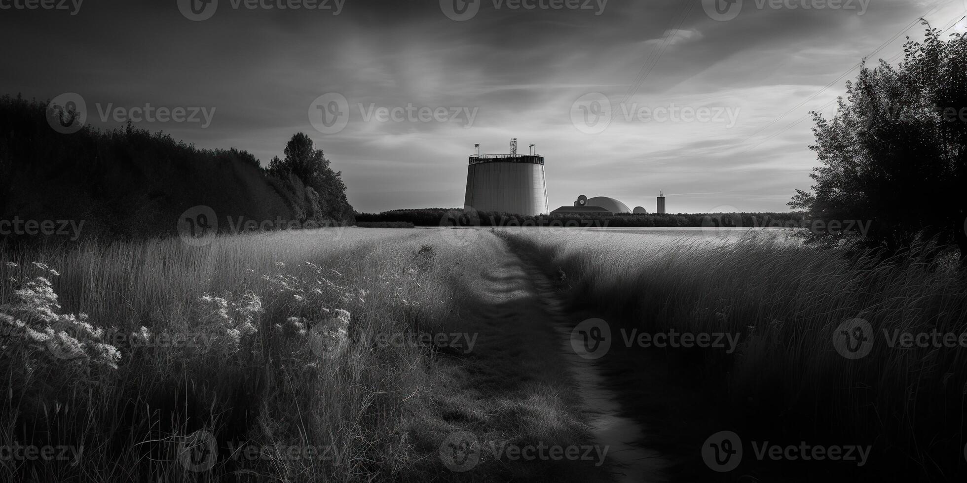 ai generativo, ai generato. nucleare atomico energia pianta elettrico stazione. buio umore ecologia Pericolo vibrazione. grafico arte foto